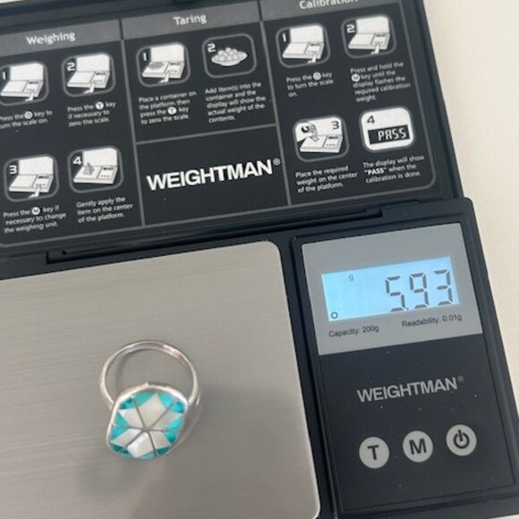 ZUNI D.F. ROMANCITO Turquoise MOP Silver Inlay RING - Picture 9 of 9